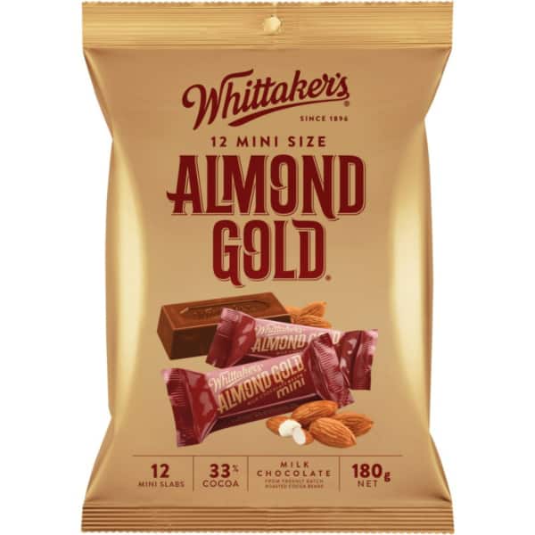 Whittakers Milk Chocolate Mini Almond Gold Slabs 12 Pack 180g