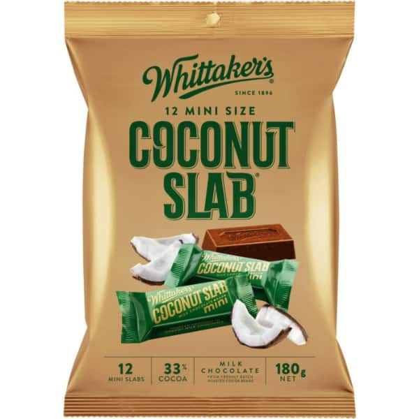 Whittakers Milk Chocolate Mini Coconut Slabs 12 Pack 180g