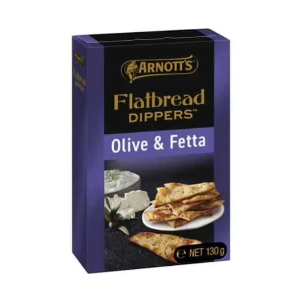 Arnotts Flat Bread Dipper Crackers Olive Fetta 130g 1