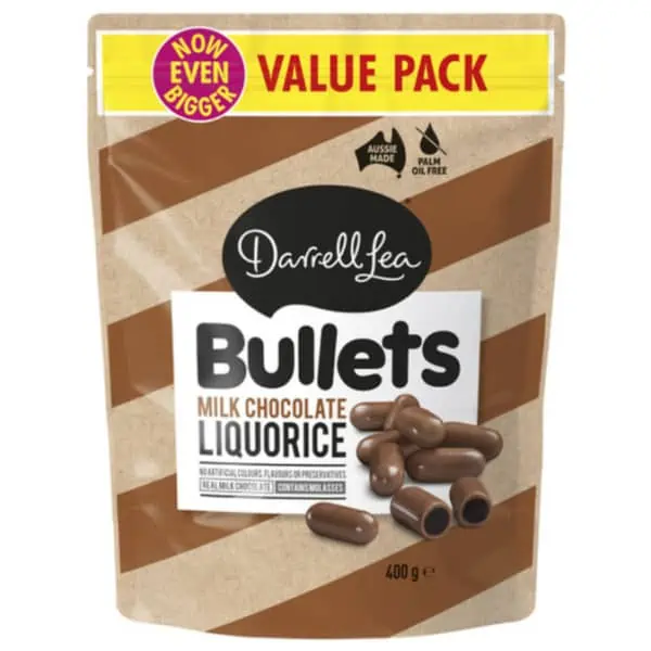 Darrell Lea Milk Chocolate Liquorice Bullets 400g 1