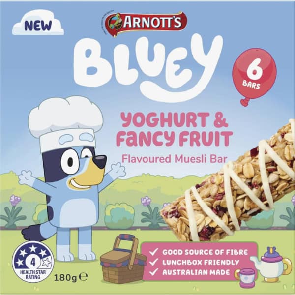 Arnotts Bluey Yoghurt Fancy Fruit Muesli Bars 6 Pack