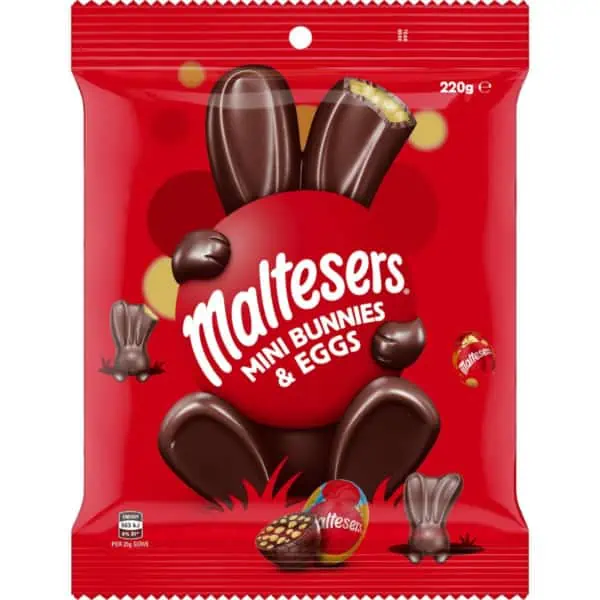 Maltesers Milk Chocolate Mini Easter Bunnies Eggs Share Bag 220g
