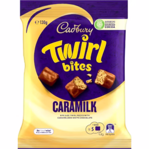 Cadbury Caramilk Twirl Bites 130g (Wholesale case $5.70 x 14 units)