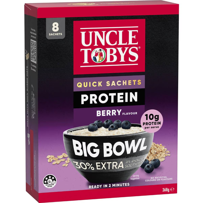 Buy Uncle Tobys Big Bowl Quick Oats Protein Berry 8 Pack Online ...