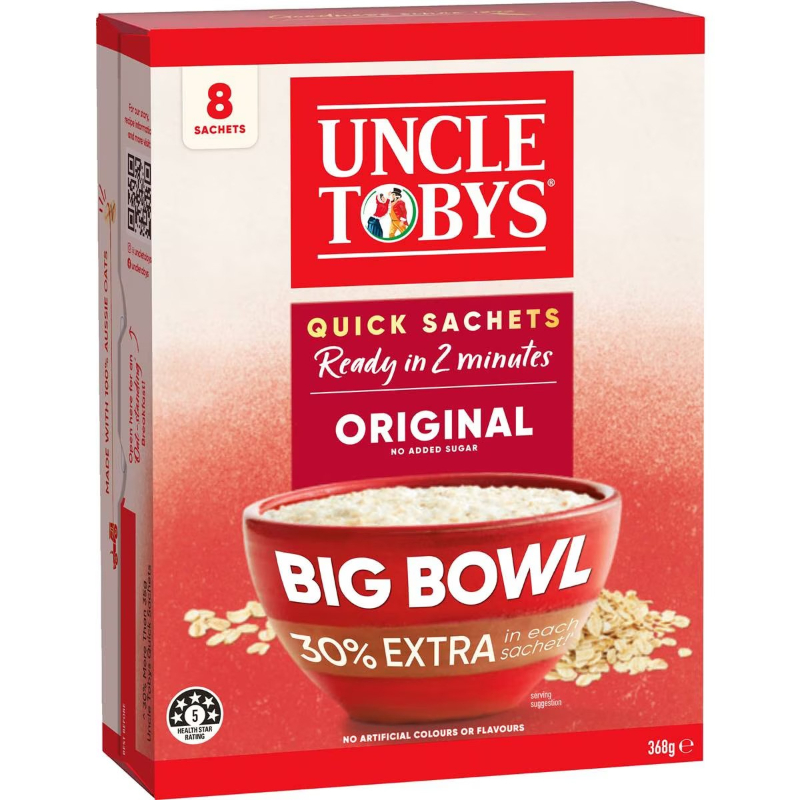 Buy Uncle Tobys Oats Quick Sachets Big Bowl Original Porridge 368g ...