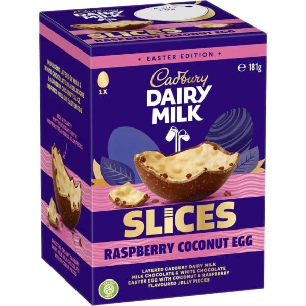 cadbury slices raspberry coconut egg 181g