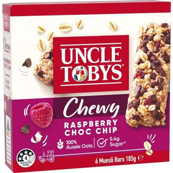 uncle tobys chewy raspberry choc chip muesli bars 6 pack