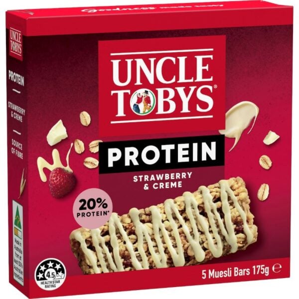 uncle tobys strawberries & creme protein muesli bars 5 pack