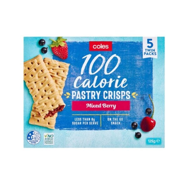 coles 100 calorie pastry crisps mixed berry x5 twin pack 125g