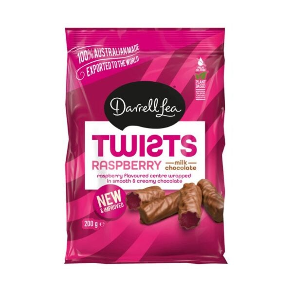 darrell lea twists milk chocolate raspberry 200g