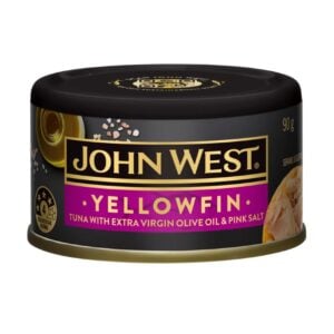 john west yellowfin tuna extra virgin olive oil blend & pink salt 90g