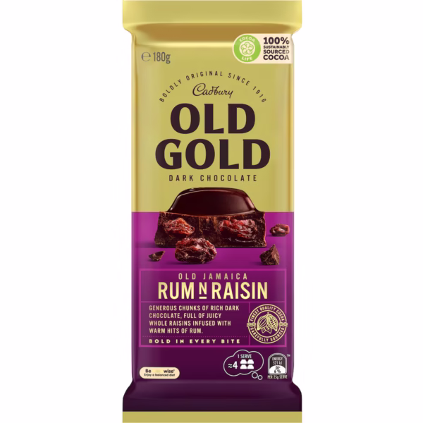Bulk Cadbury Old Gold - Old Jamaica Rum & Raisin Block 180g ($6.00 each x 12 units)