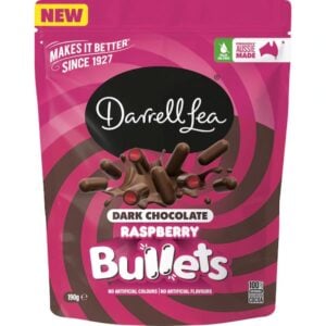 darrell lea raspberry bullets dark chocolate 190g