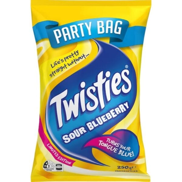 twisties blue tongue sour blueberry party bag 250g
