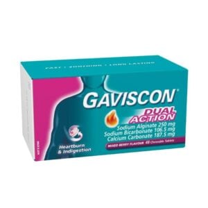 gaviscon dual action heartburn & indigestion mixed berry chewable tablets 48 Pack