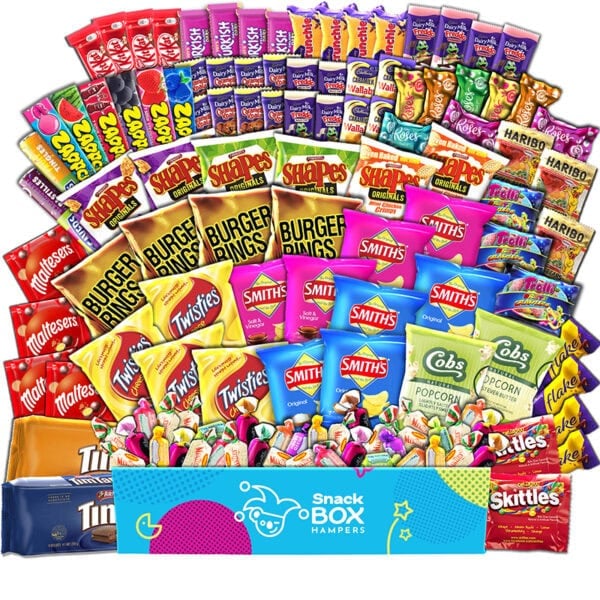 an extra large gift box with many small australian snacks to share