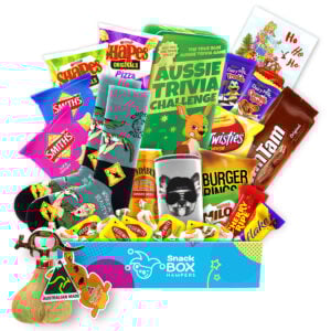 a christmas gift hamper with fun australian activities and classic snacks