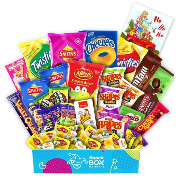 a gift hamper with classic australian snacks for christmas