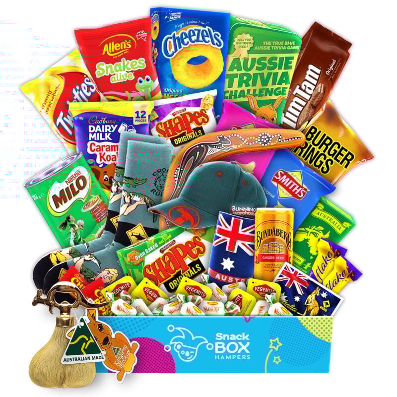 an extra large snack gift hamper with australian fun products and snacks