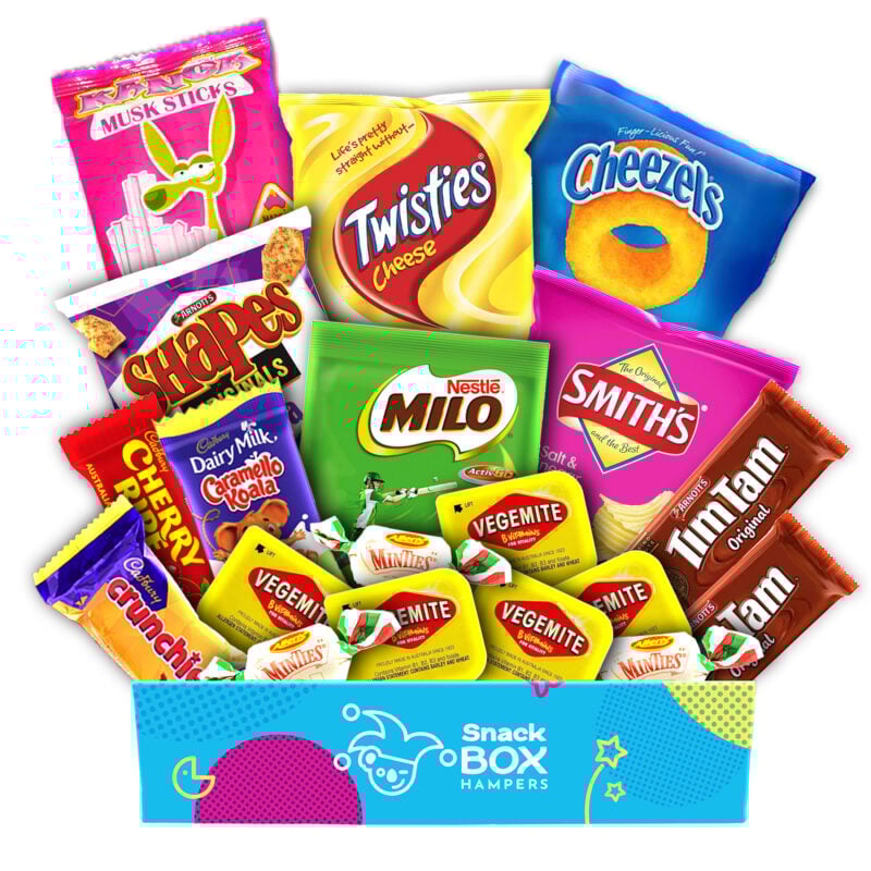 a gift hamper with classic australian snacks to send