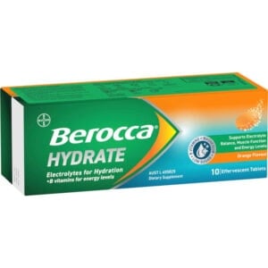 berocca hydrate electrolytes effervescent tablets orange 10 pack