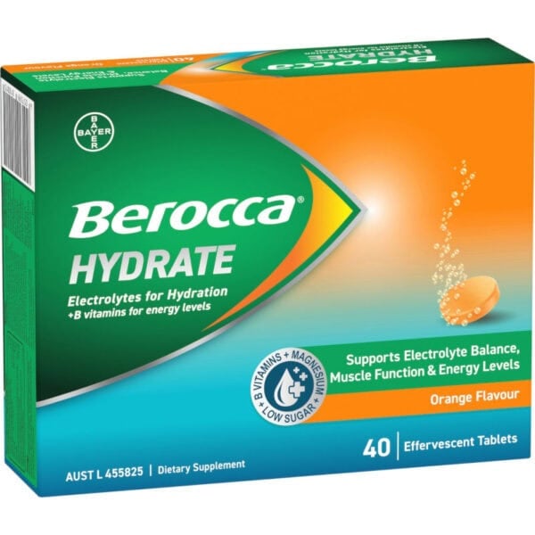 berocca hydrate electrolytes effervescent tablets orange 40 pack