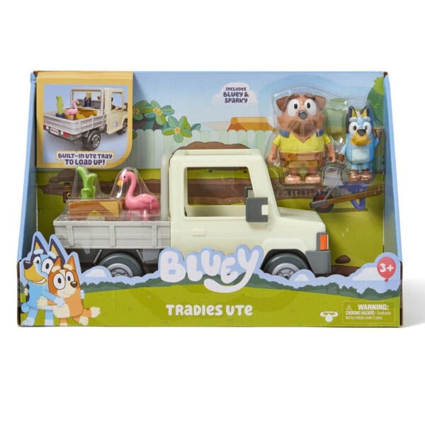 bluey tradies ute with bluey and sparky figures