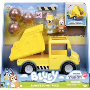 blueys dump truck with exclusive hard-hat bluey and muddy bingo