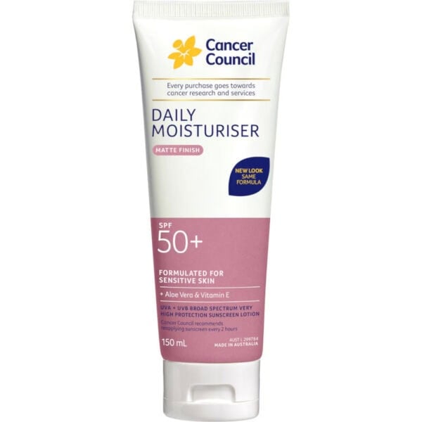 cancer council face & body moisturiser day wear spf 50+ 150ml (pink)