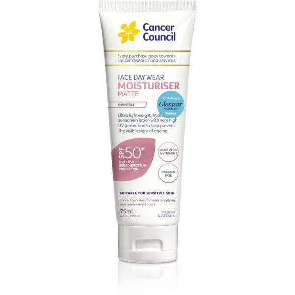 cancer council face day wear moisturiser matte invisible spf 50+ 75ml