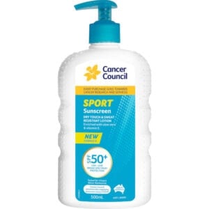 cancer council spf 50+ sport dry touch & sweat resistant sunscreen 500ml