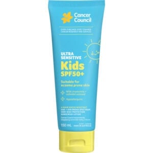 cancer council spf 50+ ultra sensitive kids sunscreen lotion 150ml (yellow lid)