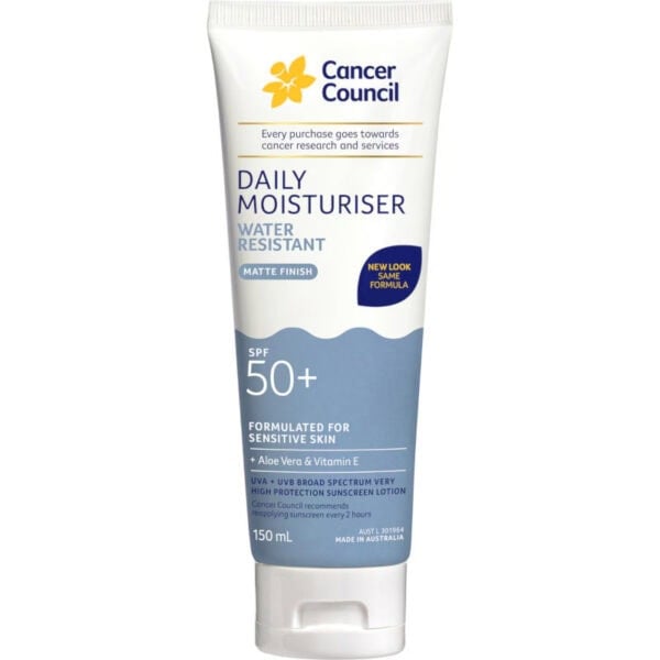 cancer council water resistant daily moisturiser spf 50+ 150ml