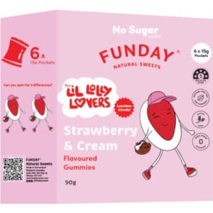 funday kids strawberry & cream gummies 15g x 6 pack