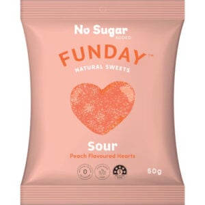 funday sour peach hearts lollies 50g