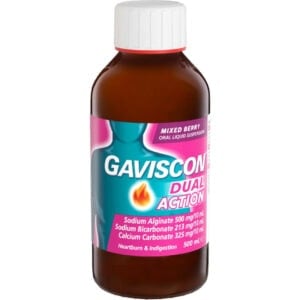 gaviscon dual action heartburn & indigestion liquid mixed berry 500ml