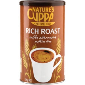 natures cuppa rich roast coffee alternative tin caffeine free 125g
