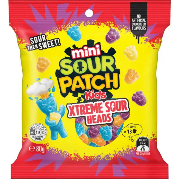 Sour Patch Kids Mini Xtreme Sour Heads Lollies 80g