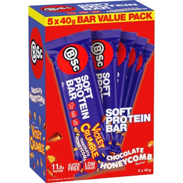 BSc x Violet Crumble Soft Protein Bar Chocolate Honeycomb 40g x 5 pack