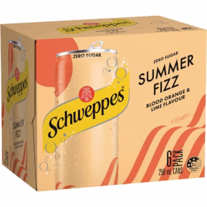 Schweppes Zero Sugar Summer Fizz Blood Orange & Lime Cans 250mL x 6 pack