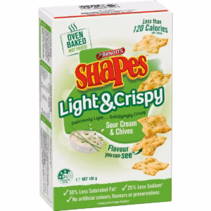 Arnott's Shapes Light & Crispy Sour Cream & Chives Crackers 120g