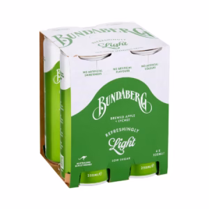 Bundaberg Refreshingly Light Sparkling Drink Apple & Lychee 250mL x 4 pack