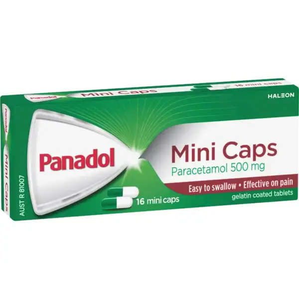 Panadol Mini Caps For Pain Relief Paracetamol 500mg 16 pack