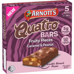Arnott's Quatro Fruity Pieces Bars Caramel & Peanut 160g 5 pack
