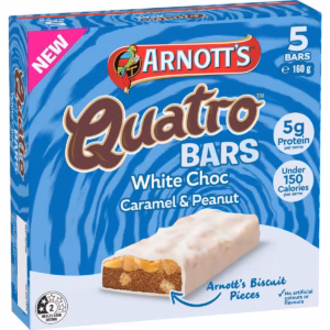 Arnott's Quatro White Choc Bars Caramel & Peanut 160g 5 pack