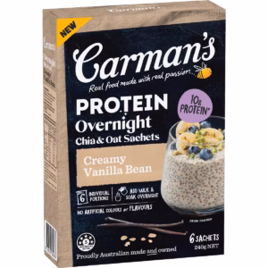Carman's Protein Overnight Chia & Oat Sachets Creamy Vanilla Bean 6 pack