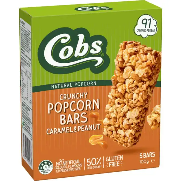 Cobs Crunchy Popcorn Bars Caramel & Peanut 5 pack
