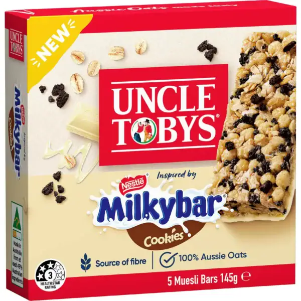 Uncle Tobys Muesli Bar Milkybar Cookies 145g 5 pack