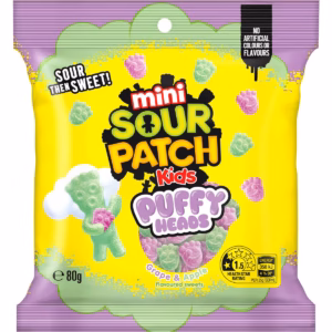 Sour Patch Kids Puffy Heads Lollies Apple & Grape 80g