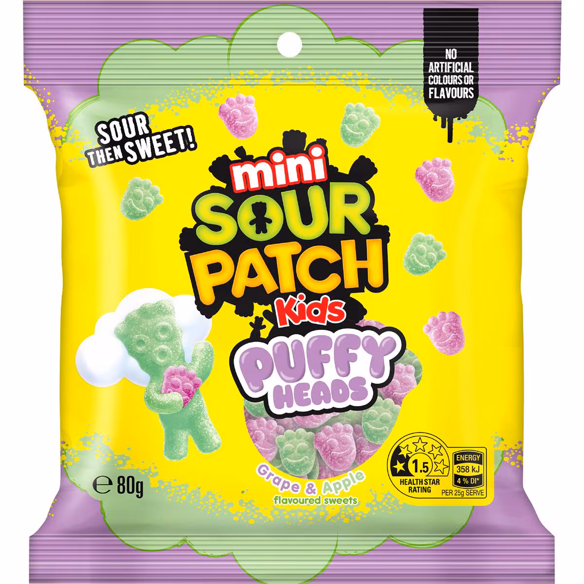 Sour Patch Kids Puffy Heads Lollies Apple & Grape 80g